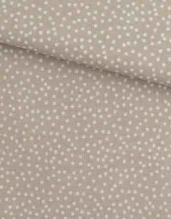 Coupon de tissu coton - Pois blanc fond beige - OEKO-TEX