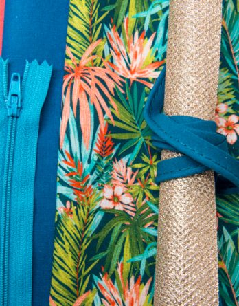 Le kit Porte monnaie Elisa- Tropical turquoise et corail/pailleté or