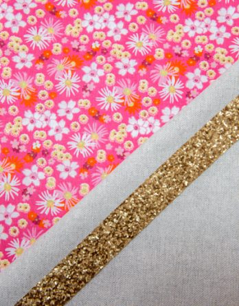 Kit couture panière MAYA taille 3- coloris flower Power/ toile pailleté argent