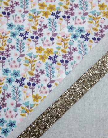 Kit couture panière MAYA taille 3- coloris fleurs de printemps/ toile pailleté argent