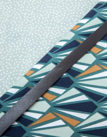 Kit couture panière MAYA taille 3- coloris pois fond kaki pâle/demi-natté graphique gris, bleu et moutarde