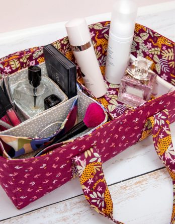 Kit couture panière MAYA taille 3- coloris fleurs de printemps/ toile pailleté argent