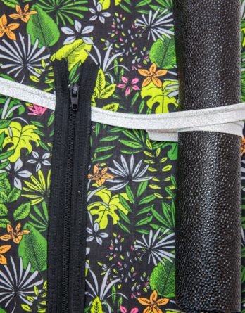 Le kit de couture trousse Candy taille 1 - jungle vert pep's, rose et orange fond noir , simili cuir bulles noir