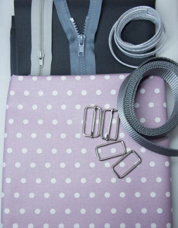 Le kit de couture sac à dos Loopy (toutes tailles)  - tissu enduit retro pois fond rose /toile à sac imperméable anthracite