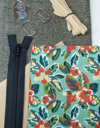 Kit de couture sac Louise (taille 1 ou 2) - fleurs Campana/ toile Olbia taupe