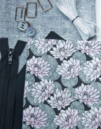 Précommande - kit de couture sac Louise (taille 1 ou 2) - Lotus roses / toile Olbia Perle