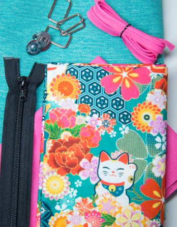 Kit de couture sac Louise (taille 1 ou 2) - Japonais Kikai/ toile Tortoli turquoise