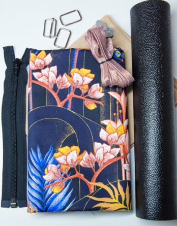 Kit de couture sac Louise (taille 1 ou 2) - Tropical chic satin/ Simili cuir Fizz bubble noir