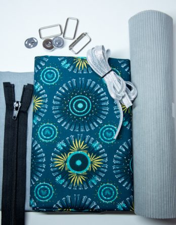 Kit de couture sac Louise (taille 1 ou 2) - Astra fond bleu/ velours côtelé gris