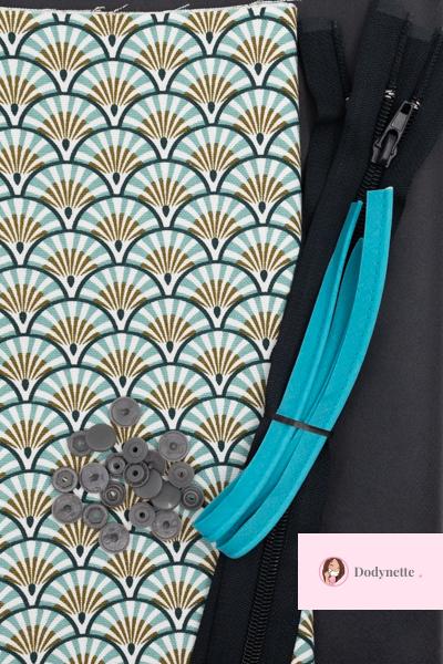 Le kit de couture Vanity Camille taille 2 - Eventails bleus / polyester  spécial sac Denim - Dodynette