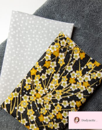 Le kit de couture lingettes démaquillantes - Genki or /pois fond gris/ éponge de bambou gris foncé
