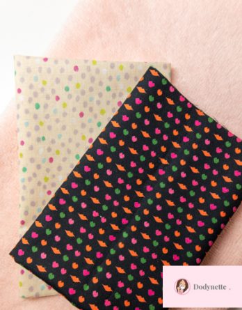 Le kit de couture lingettes démaquillantes - Bouches fond noir /pois pastels éponge de bambou rose pâle