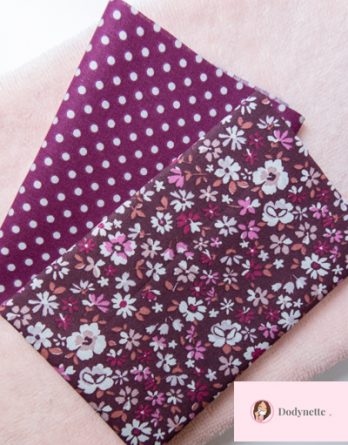 Le kit de couture lingettes démaquillantes - petites fleurs framboises /pois fond prune/ éponge de bambou rose