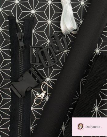Le kit de couture sac banane Charly  (toutes tailles)  - Graphique japonais noir et blanc/ toile à sac imperméable noire