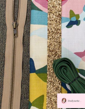 Le kit sac Hanaé (taille 1)- Toile de tissu fleurs abstraites / tissu d'ameublement Olbia nuancé taupe