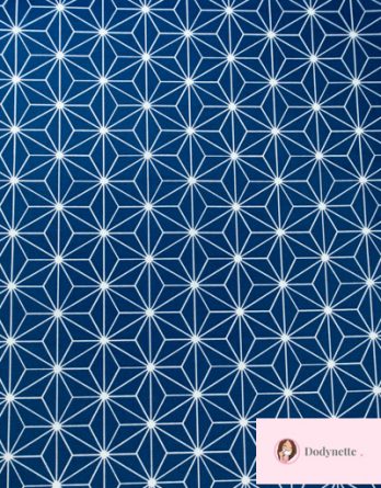 Coupon de tissu enduit coton - Graphique japonais bleu