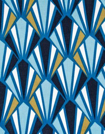 Tissu toile de coton demi-natté - Graphique bleu, marine et camel
