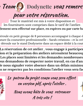 Réservation avec règlement sur place: Atelier couture salon des loisirs créatifs d'Orléans - La box à thé Lily