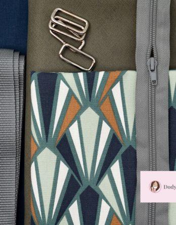 Le kit de couture sac Hugo (tailles 1 et 2)  - graphique anthracite, kaki et moutarde /fond de sac épais chiné vintage kaki