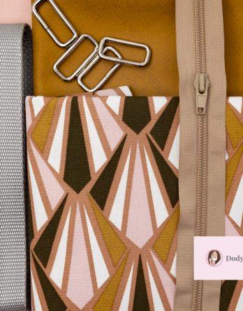 Le kit de couture sac Hugo (tailles 1 et 2)  - Graphique rose poudré et moutarde /fond de sac épais chiné vintage moutarde ou ocre