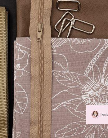 Le kit de couture sac Hugo (tailles 1 et 2)  - fleurs sur fond crème foncé /fond de sac épais chiné vintage marron