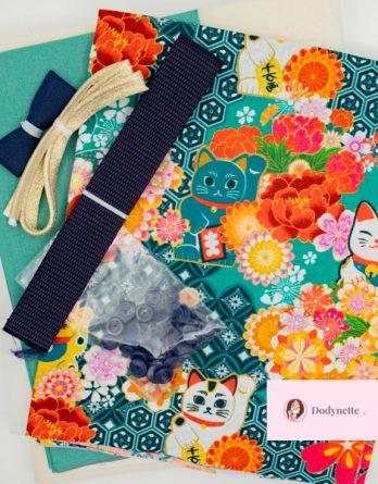 Le kit couture LILY BOX à thé - Chat japonais/  turquoise