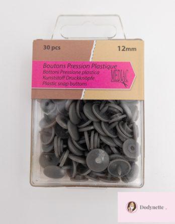 Lot de 30 bouton pression plastique 12mm - coloris gris argent