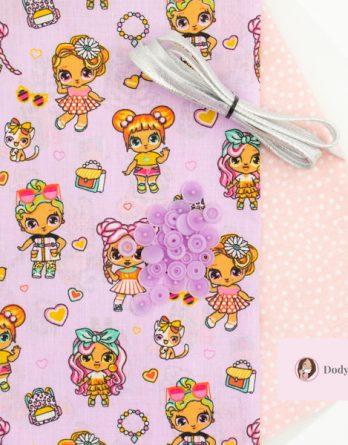 Le kit couture mini sac de beauté MIMY - Dolls / pois fond rose pâle