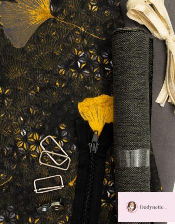 Kit de couture sac Louise (taille 1 ou 2) - Ginko noir/ Toile Tortoli carbone