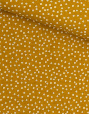 Coupon de tissu coton - Pois blanc fond jaune moutarde - OEKO-TEX