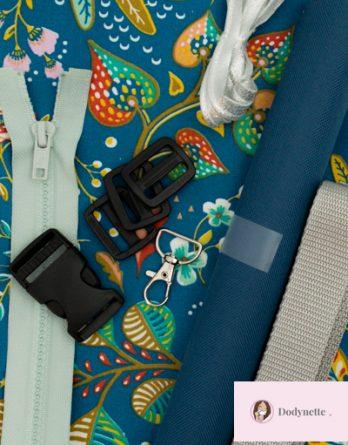 Le kit de couture sac banane Charly  (toutes tailles)  - Tissu enduit Aquillegia bleu canard / toile à sac imperméable bleu