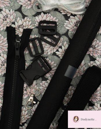 Le kit de couture sac banane Charly  (toutes tailles)  - Tissu enduit Lotus rose / toile à sac imperméable noire