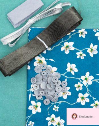Le kit couture LILY BOX à thé - Fleurs des iles fond turquoise/ lagon