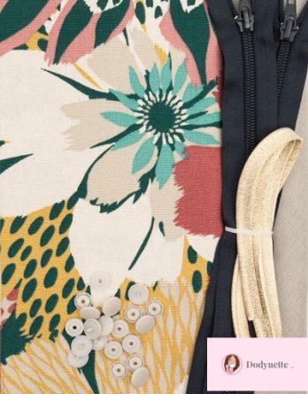 Le kit de couture Vanity Camille taille 2 - Adonis jaune et rose/ polyester spécial sac gris clair