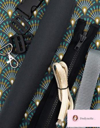 Le kit de couture sac banane Charly  (toutes tailles)  - Tissu enduit Paon chic nuit / toile à sac imperméable anthracite
