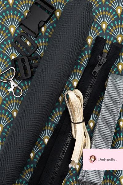 Le kit de couture sac banane Charly (toutes tailles) - Tissu enduit Paon  chic nuit / toile à sac imperméable anthracite - Dodynette