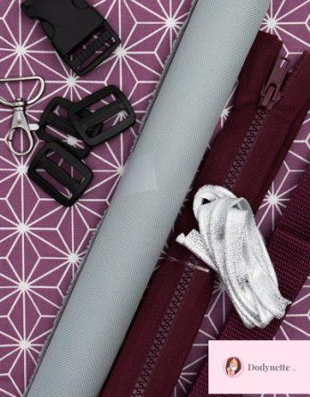 Le kit de couture sac banane Charly  (toutes tailles)  - Tissu enduit graphique japonais violine / toile à sac imperméable gris clair