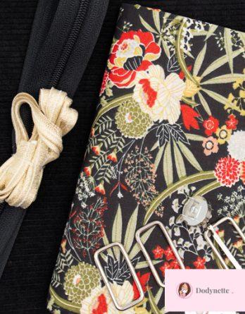 Kit couture Besace Lou spécial replay - Fleurs du japon rouge/ velours côtelé noir