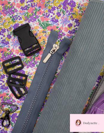 Le kit de couture sac banane Charly  (toutes tailles)  - Parma lavande / velours côtelé gris