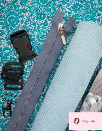 Le kit de couture sac banane Charly  (toutes tailles)  - Padova turquoise / velours côtelé bleu ciel