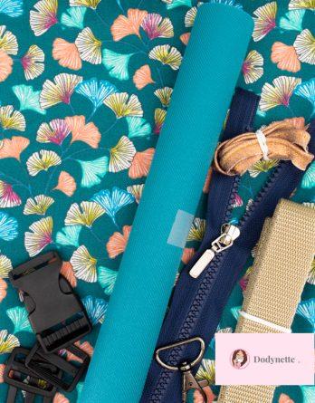 Le kit de couture sac banane Charly  (toutes tailles)  - Tissu enduit Biloba émeraude / toile à sac imperméable turquoise
