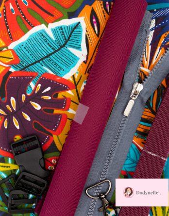 Le kit de couture sac banane Charly  (toutes tailles)  - Tissu enduit Denia / toile à sac imperméable prune