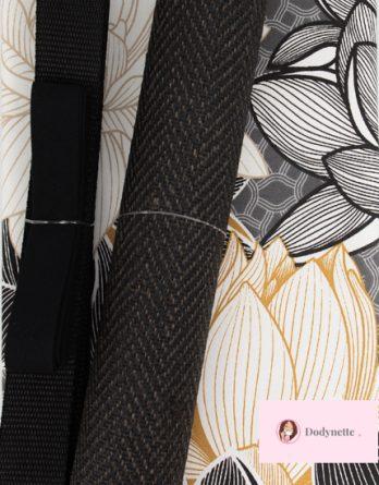 Kit couture Sac cabas coloris Nénuphars fond noir/ toile de jute enduite - spécial replay