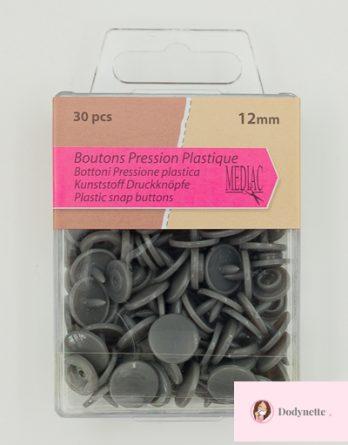 Lot de 30 bouton pression plastique 12mm - coloris anthracite