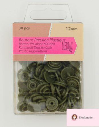 Lot de 30 bouton pression plastique 12mm - coloris kaki