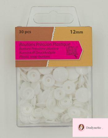 Lot de 30 bouton pression plastique 12mm - coloris blanc