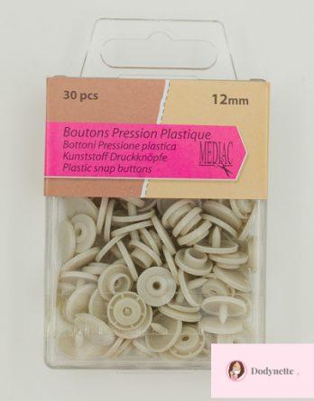 Lot de 30 bouton pression plastique 12mm - coloris gris clair