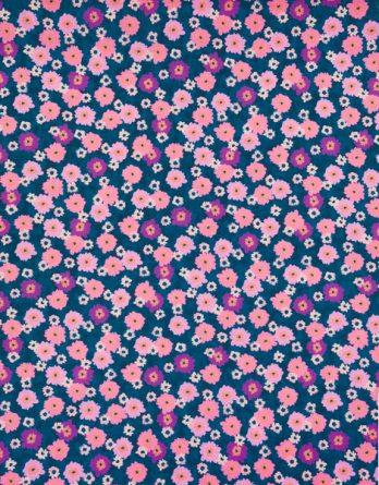 Tissu coton Gerbera rose fond bleu-  par multiple de 50 cm