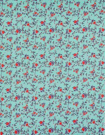 Tissu coton fleurette bleu et rouge -  par multiple de 50 cm