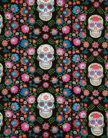 Tissu coton Los muertos noir- par multiple de 50 cm